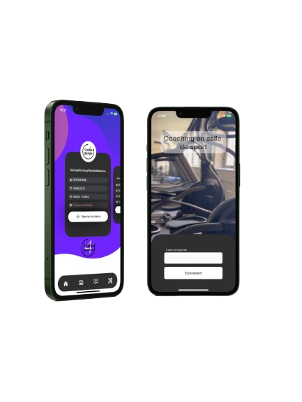 Mockup de l'application Studio Quatre sur iPhone et Android